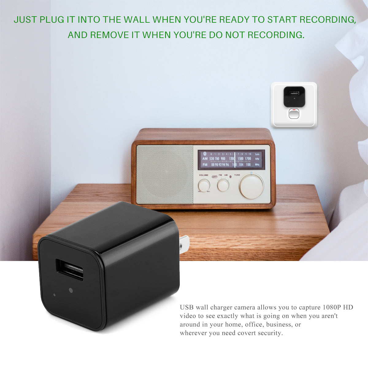 USB-laddare med dold kamera – Full HD 1080P