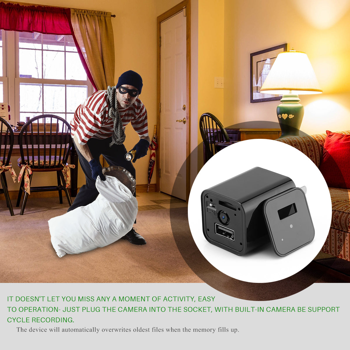 USB-laddare med dold kamera – Full HD 1080P